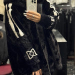 Plush Hooded Vertical Stripe Printed Casual Coat