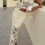 Summer Getaway Look Crochet Lace Elastic Waist Irregular Hem Maxi Skirt