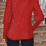 Solid Color Sequined Round Neck Long Sleeve Loose Top