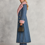 Pink Faux Fur Trim Long Denim Coat