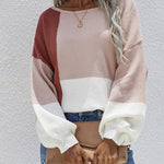 Knitted Color Block Pullover Lightweight Loose Casual Sweater
