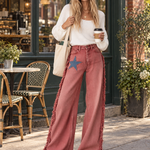 Retro Western Star Patch Fringe Wide Leg Women's Jeans