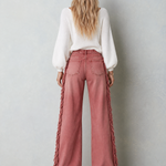 Retro Western Star Patch Fringe Wide Leg Women's Jeans