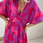 Rose Abstract Floral Print V Neck Dolman Maxi Dress