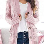 Knitted Solid Color Button Down Chunky Outwear Cardigan
