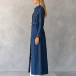 Belted Indigo Contrast Stitching Denim Duster Coat