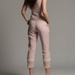 Casual Vest & Cropped Carrot Pants Set With Lace Trim