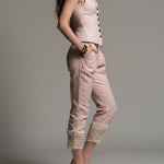 Casual Vest & Cropped Carrot Pants Set With Lace Trim