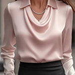 Temperamental Printed Simple Shirt Collar Ladies Top
