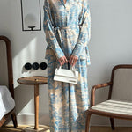 Long Sleeves Buttoned Printed Tied Waist Notched Collar Shirts Top + High Waisted Pants Bottom Two Pieces Set