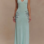 V Neck Sleeveless Open Back Knit Maxi Dress with Sequin