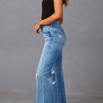 Margovil Raw Hem Ripped Flare Bottoms Denim Pants