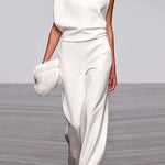 Margovil Cowl Neck One Shoulder Batwing Sleeve Party Suit