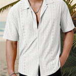 KZZ Men's short-sleeved versatile shirt with openwork jacquard pattern