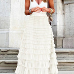 Margovil Ruffle Layered Mesh A-line Long Tulle Skirt