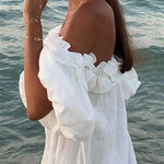 Margovil Off Shoulder Ruffle Trim Slit Cotton Linen Maxi Vacation Dress