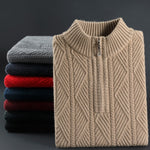 KZZ Men's solid color quarter-zip stand collar knit long-sleeved top