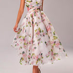 Margovil Adjustable Strap Waisted Floral Swing Midi Holiday Dress