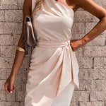 Margovil One Shoulder Tie Waist Party Dress