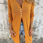 V-Neck Single-Breasted Mid-Length Knitted Cardigan
