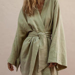 Short Robe Dress Open Front Belted Cardigan V Neck Flare Long Sleeve Cover Up