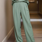 Loose Buttoned Pleated Solid Color Pants Trousers