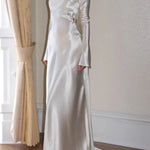 Pearl Eden Satin Back Open Cowl Neck Gown Maxi Dress