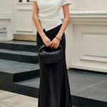 Loose Raglan Sleeve Asymmetric Pleated Solid Color Split-Joint Round-Neck T-Shirts