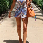 Helina Knit Colorful Herringbone Print Halter Backless Loose Romper