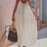 Nadorine Women's Casual Thin Beach Dress Solid Color Loose Spaghetti Strap Swing Dress