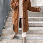 Teddy fleece lapel mid-length coat