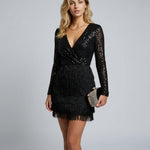 Scarlett Henning | Sequin & Fringe Long Sleeve Mini Dress For Women