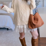Margovil Crewneck Cable Knit Casual Pullover Sweater