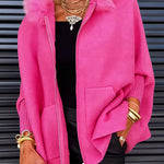 Margovil Dolman Sleeves Zipper Up Pocketed Jacket with Faux Fur Hood