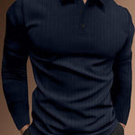 KZZ Men's Solid Color Button Polo Shirt, Regular Fit Casual Long Sleeve Top