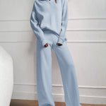 Nadorine Casual Two-Pieces Outfits Lapel V Neck Sweater and Trousers Sets