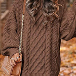 Margovil Long Sleeves Cable Knit Mini Sweater Dress