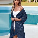 Nadorine Women Lace Crochet Coverups Open Front Cardigan Sheer Cover Up 3/4 Sleeve Kimono (US Only)