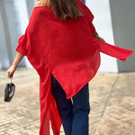 Women's Skew Neck Batwing Sleeve Tee Asymmetric Loose Cape Blouse Slit Elegant Top