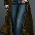 Boho Luxe Olive Velvet Leopard Lapel Long Coat