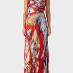 One Shoulder Sleeveless Cut Out Waist Floral Print Maxi Dress