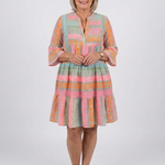 Maelle | Geometric Print V Neck Tiered Knee Length Dress