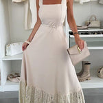 Square Neck Lace Splice Maxi Cami Dress