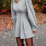 Margovil Solid High Waist Swing Sweatshirt Dress