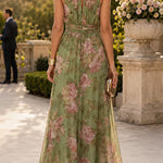 Margovil Sleeveless High Waist Floral Print Maxi Dress
