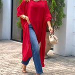 Women's Skew Neck Batwing Sleeve Tee Asymmetric Loose Cape Blouse Slit Elegant Top