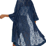 Nadorine Women Lace Crochet Coverups Open Front Cardigan Sheer Cover Up 3/4 Sleeve Kimono (US Only)