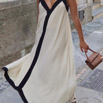 Margovil Spaghetti Strap V Neck Color Block Maxi Holiday Dress