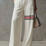 Sporty Retro White Striped Embroidered Sleeveless Vest And Wide-Leg Pants Set