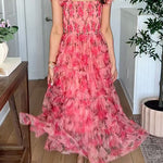 Square Neck Sleeveless Ruffle Tiered Midi Dress
